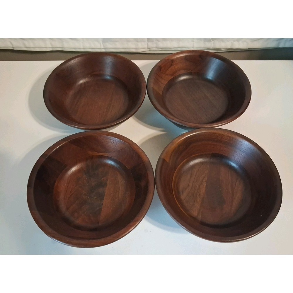 Ozark Treasures Vintage Walnut Wood Salad Bowls Lot Of 4